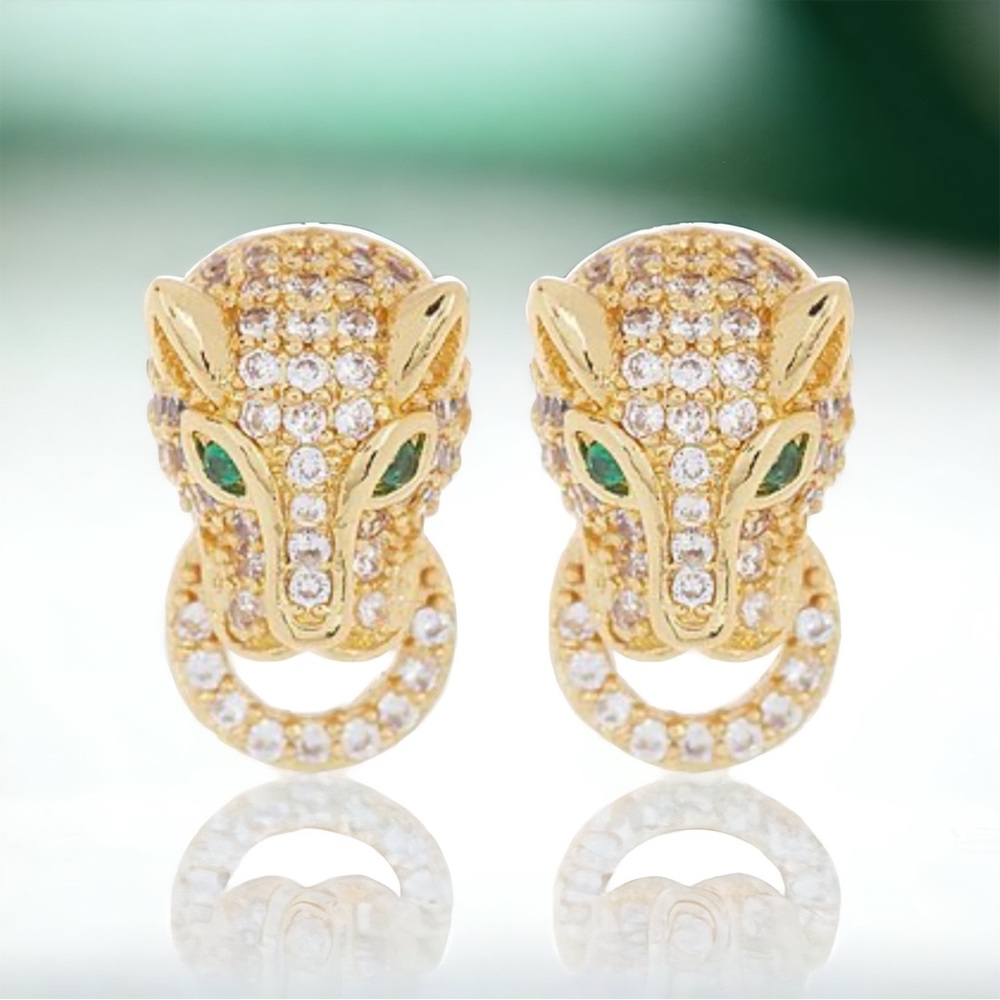 ADORNIA 14K GOLD PLATED JAGUAR EARRINGS NEW IN PACKAGE
